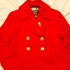 JCrew/Nello Gori Brand NewNWT Woman's Red Wool Dbl Brest Pullover Pea Coat